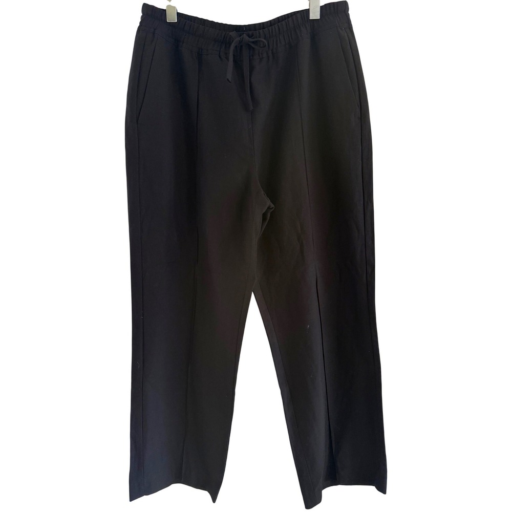 Reiss Shae Wide Leg Black Tencel Linen Blend Drawstring Pants Womens Size US 12R